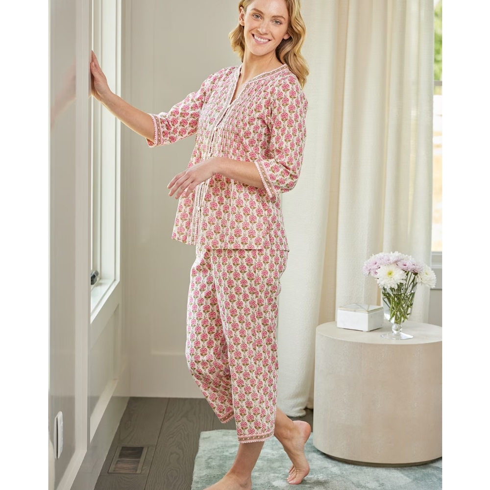 Ella Simone Cotton Capri Pajama Set Size 1X Moroccan Rose Floral Pink